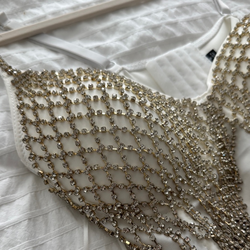Windsor Silver Rhinestone Crop Top - Picture 2 of 13